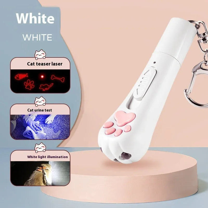 Cat pen light charging toy in pink, cream white, and sky blue colour options