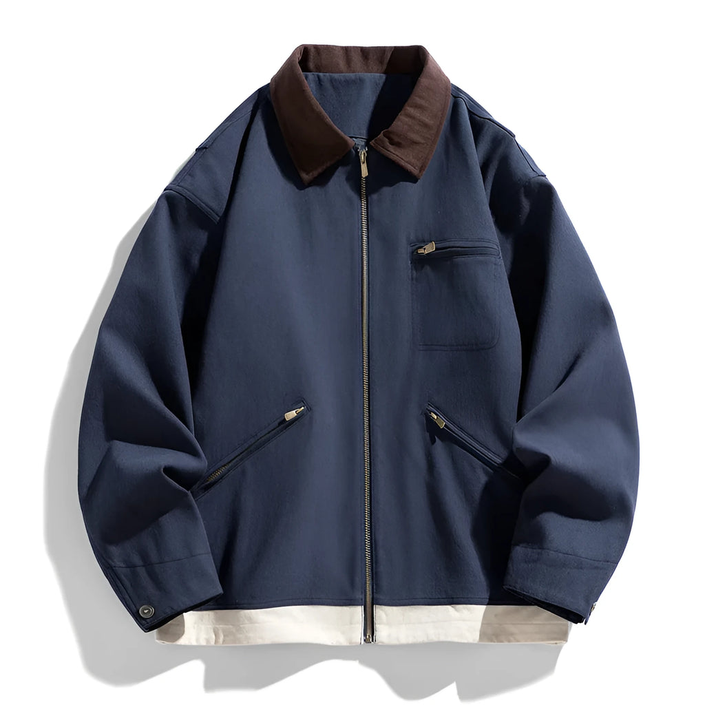 Men's Korean-style loose fit jacket with contrast colour lapels and side seam pockets