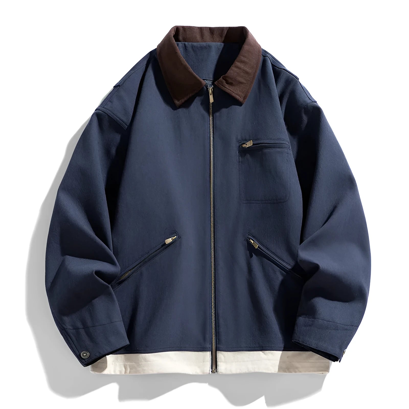 Men's Korean-style loose fit jacket with contrast colour lapels and side seam pockets