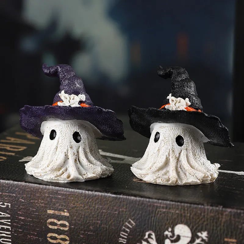 Resin wizard hat ornament decoration in black and purple colours for Halloween and holiday displays
