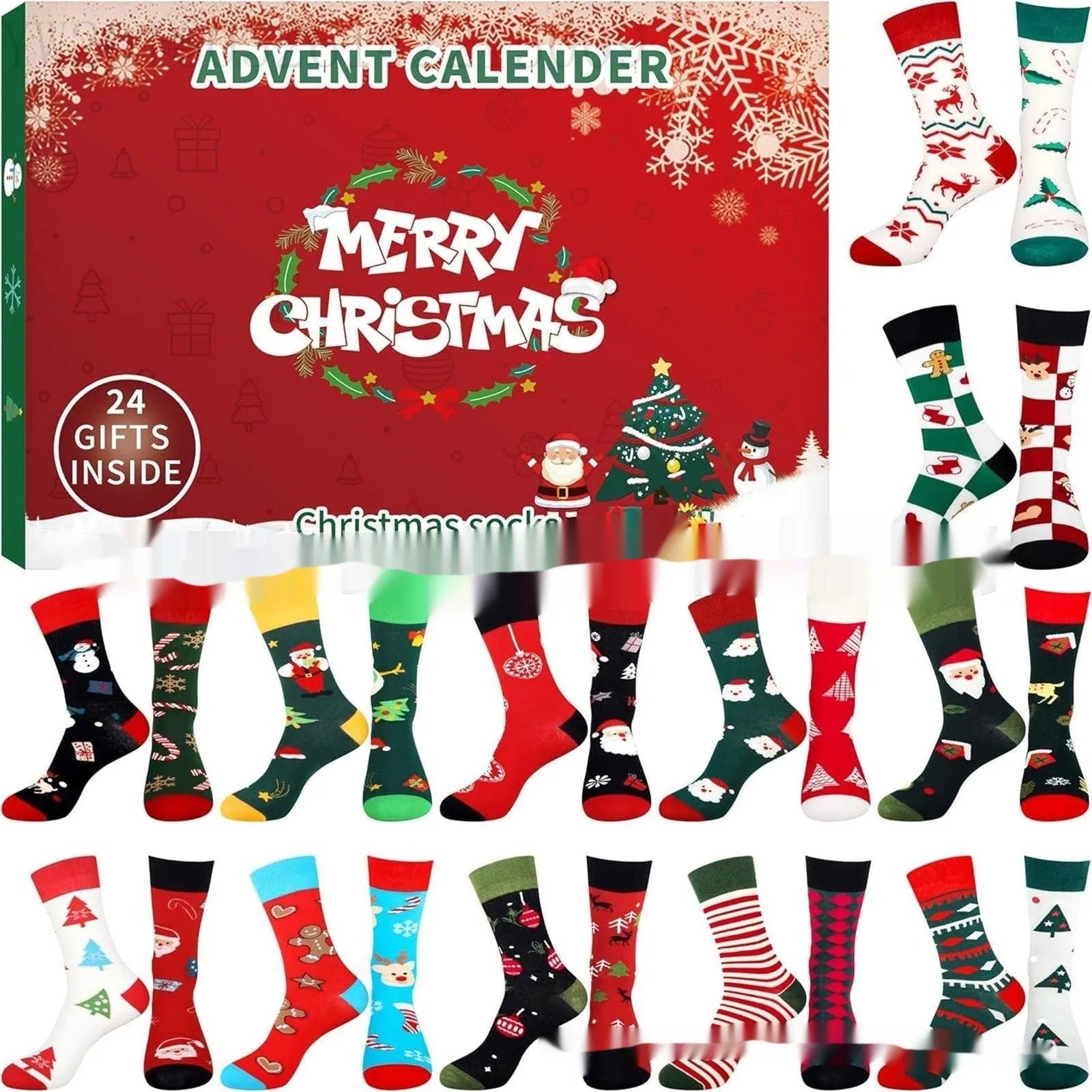 Miniature resin Christmas stocking ornament from a blind box, showing one of seven possible colour-coded styles for festive decor.