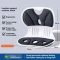 Japanese-style grey and black lumbar support cushion for chairs, showing Classic and Upgraded models.