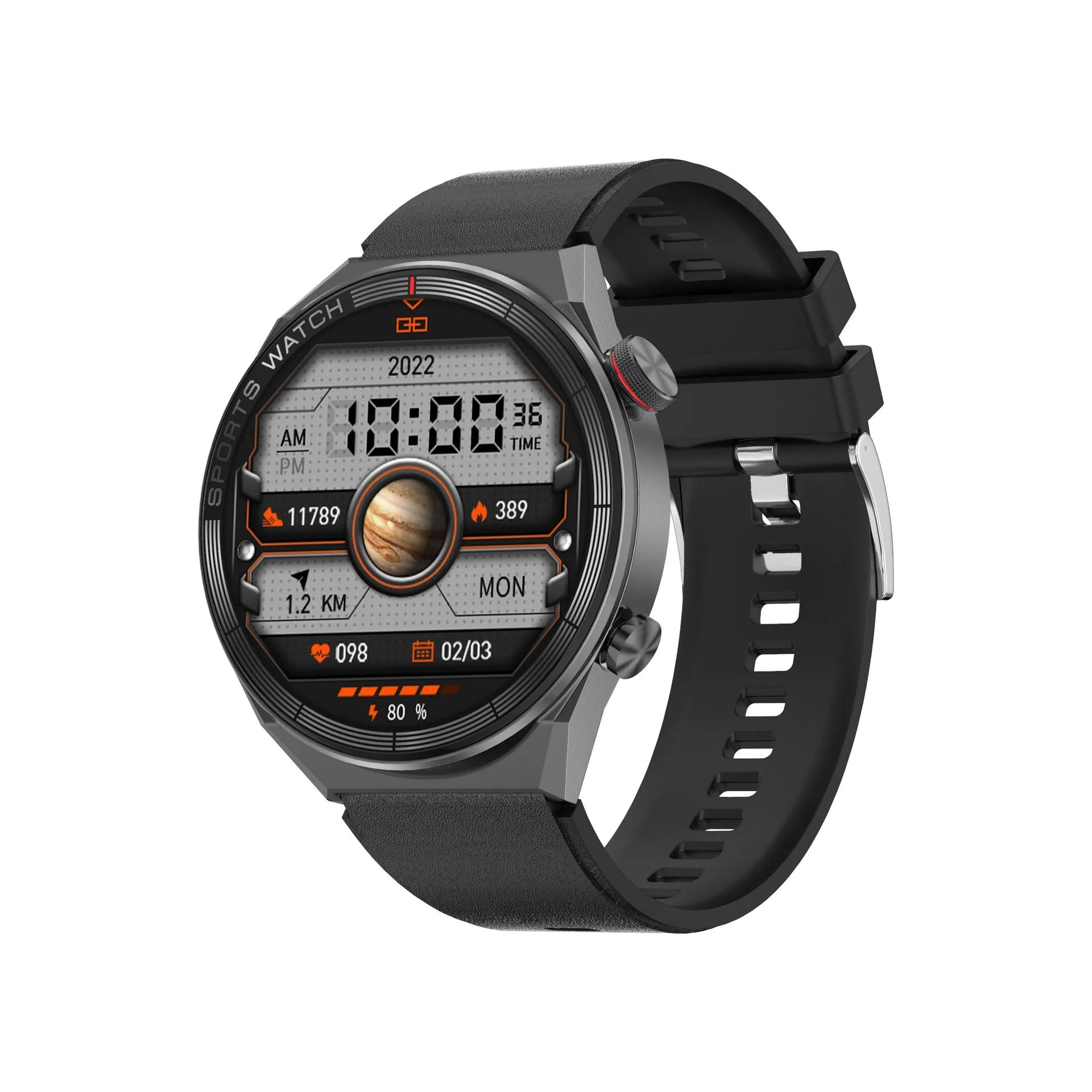 Large screen Bluetooth smart watch showing call notification on HD display with leather strap
