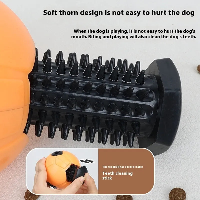 Orange and white TPR rubber dog toy ball showing hollow and dental stick design options
