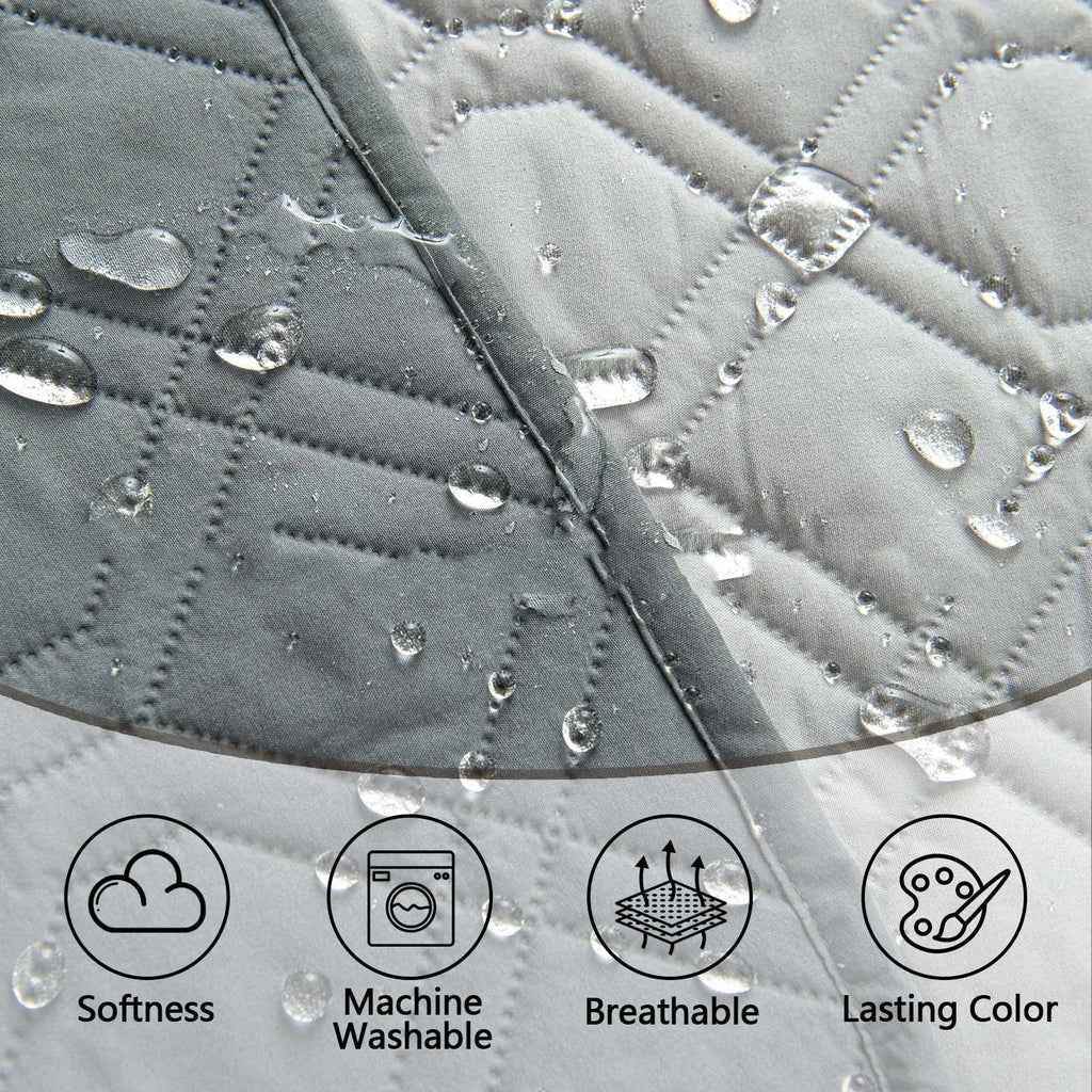 Double-sided waterproof dog sofa cushion in dark grey and light grey reversible colours on a sofa