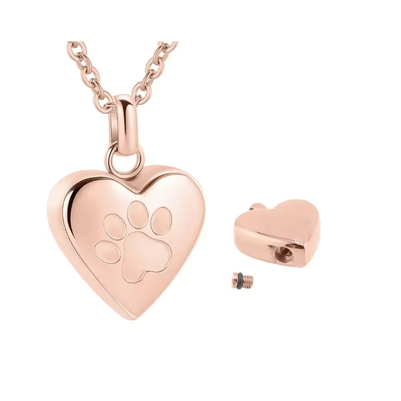 Openable heart-shaped titanium steel cinerary necklace for ashes in silver, gold, or rose gold.