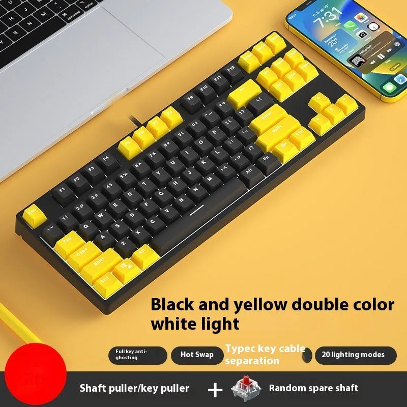 87-key wired mechanical gaming keyboard with multi-colour keycaps on a metal body.