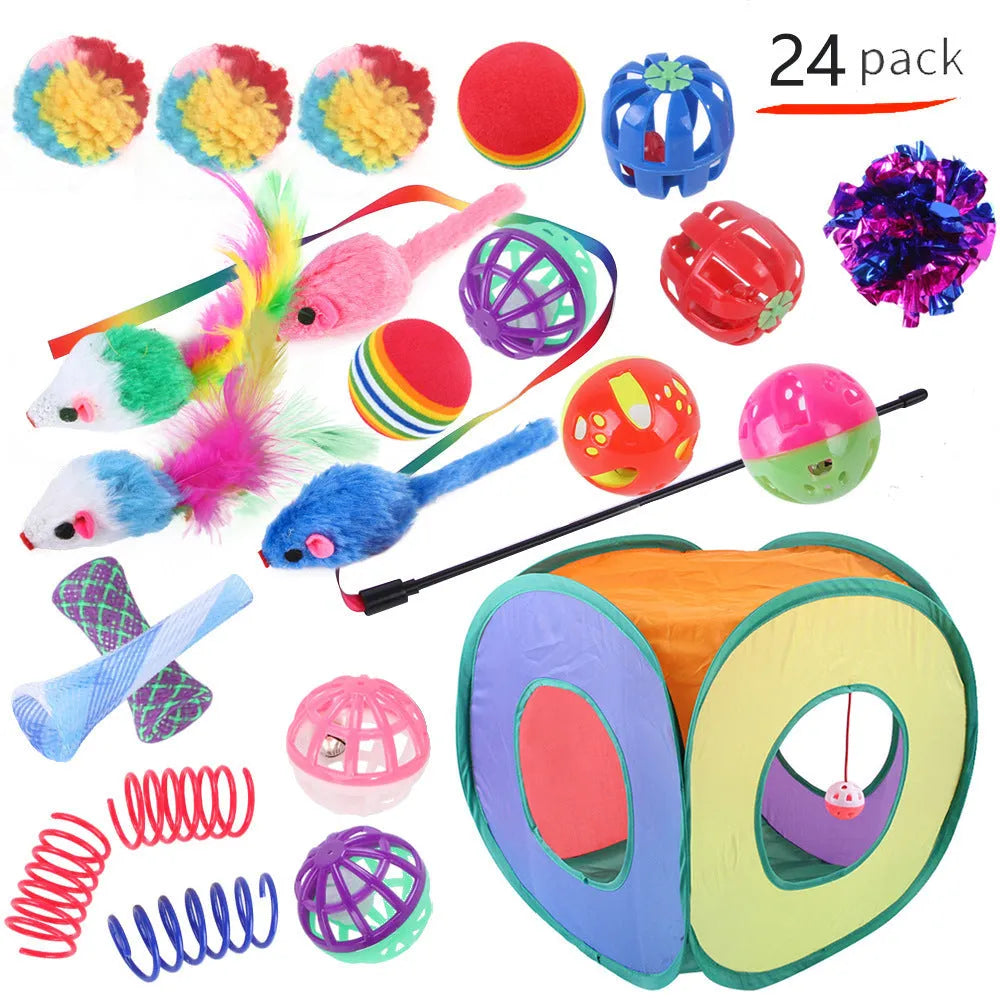 Plastic cat channel toy maze with colourful tracks and accessories for feline play