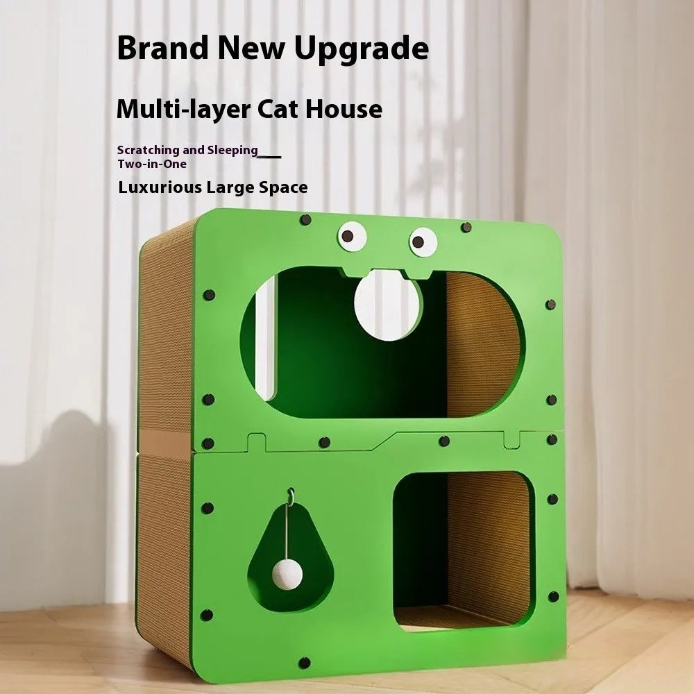 Double layer cat scratching board and nest in cute big eyes design with scratching surface and resting area