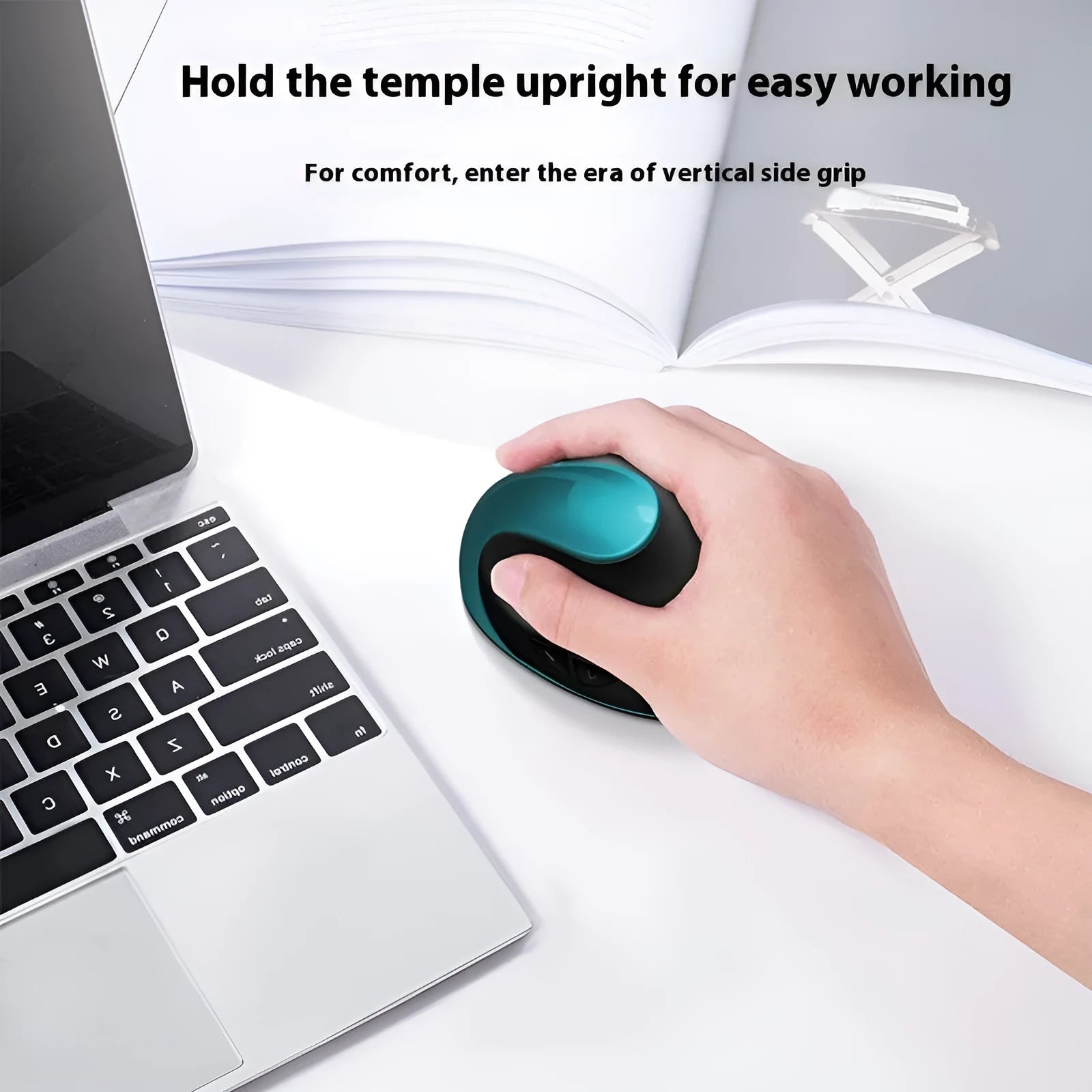 Vertical wireless charging ergonomic mouse in multiple colours including black, blue, purple, red and gray