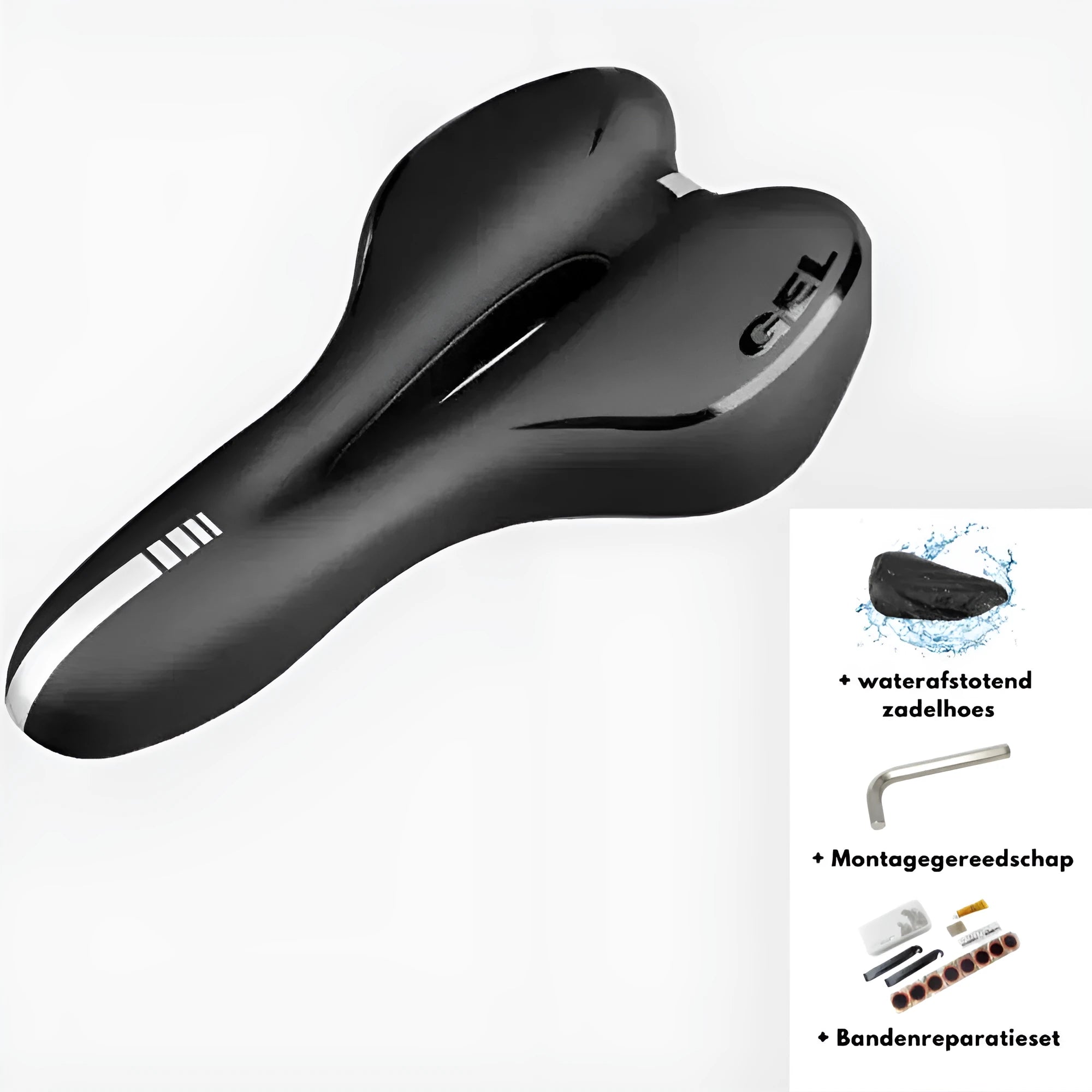 Thickened silicone bicycle saddle cushion with waterproof cover and tools kit on a bike seat.