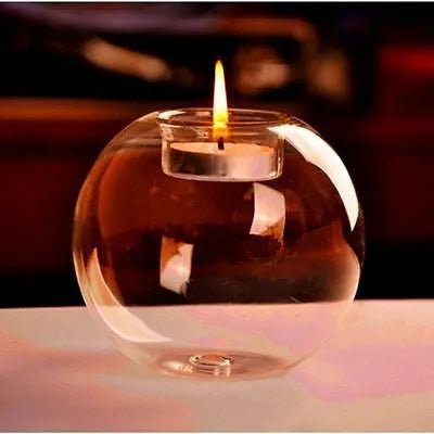Round hollow glass candle holder showing handcrafted European-style spherical design