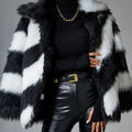 Women's faux fur coat with contrast lapel trim and detachable fur collar in picture colour