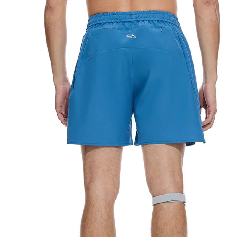 Men's black spandex running shorts with laser-stitched seams for breathability, shown in an athletic pose.