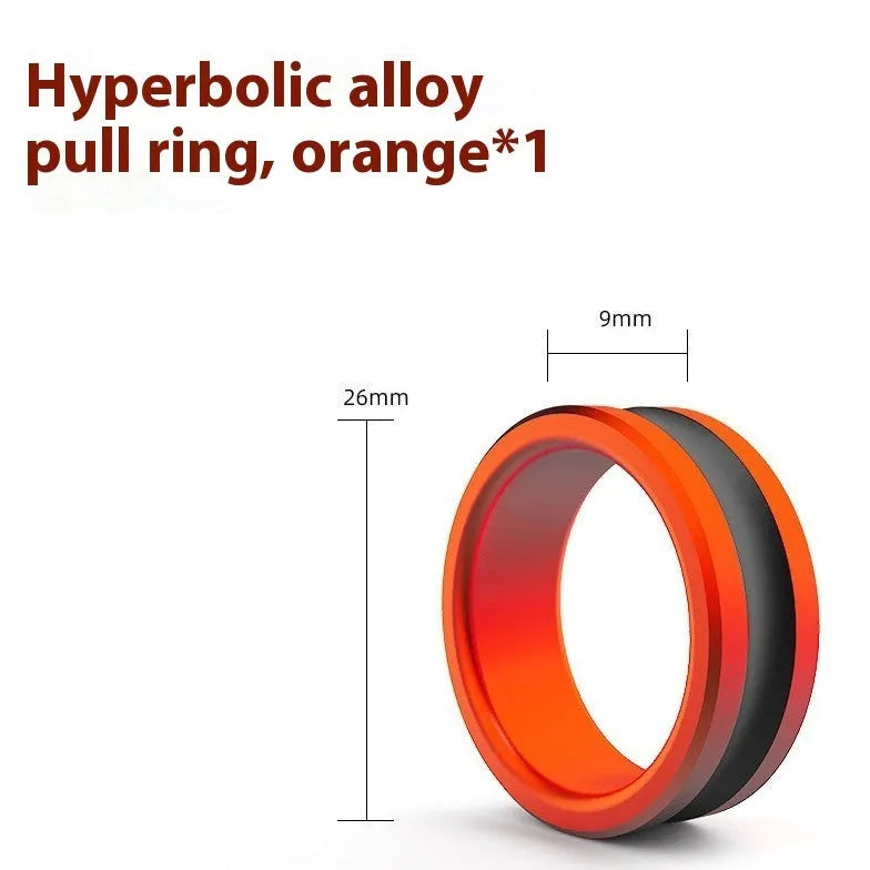 Orange and silver alloy fishing hand guard tool with non-slip surface and pull ring