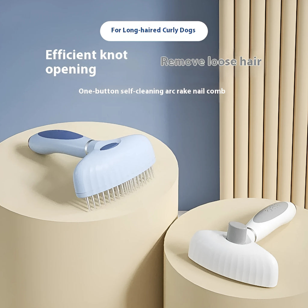 Double row stainless steel dog grooming comb in azure light blue colour