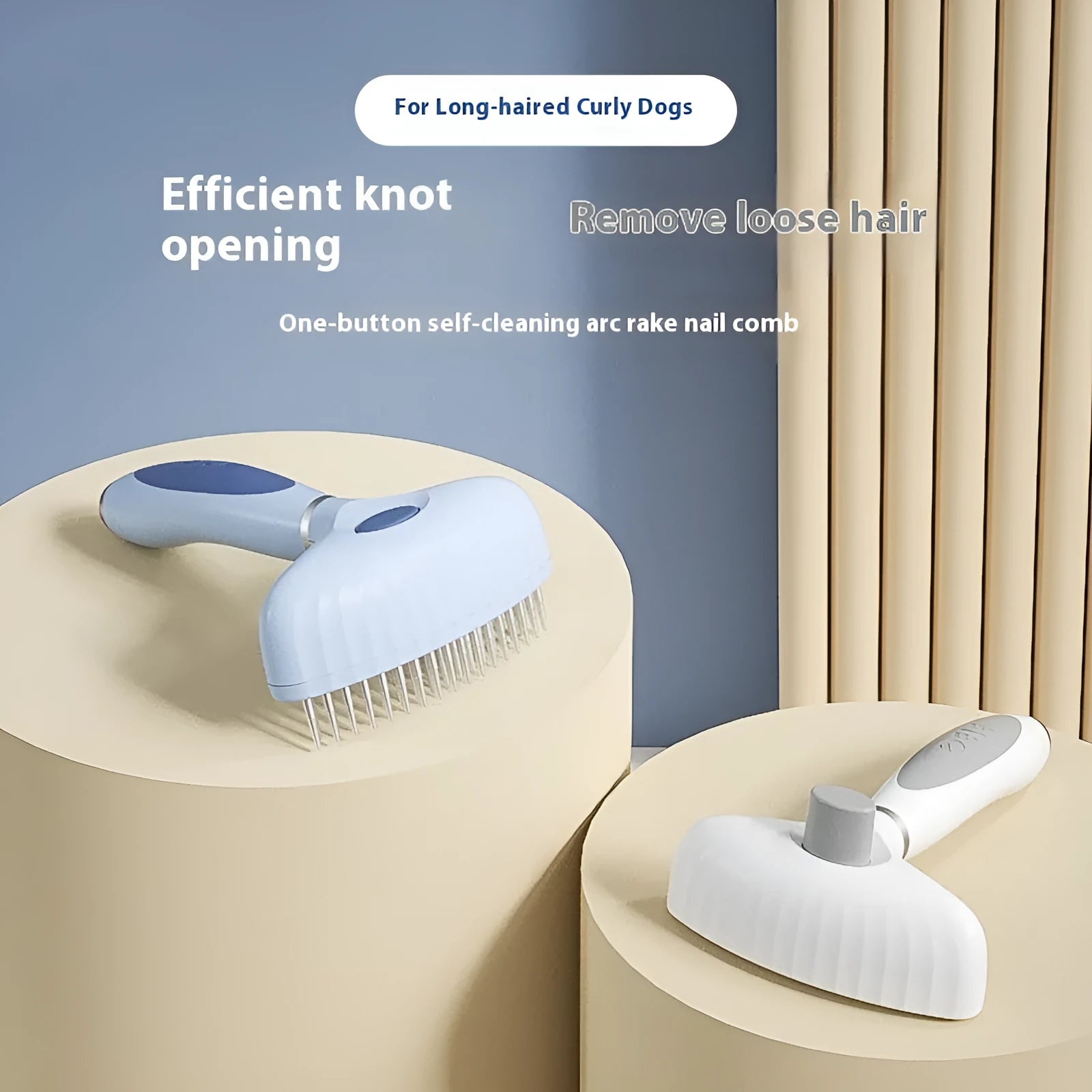 Double row stainless steel dog grooming comb in azure light blue colour