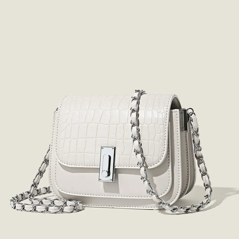 Women's soft PU shoulder bag with chain strap in black, white or green colour