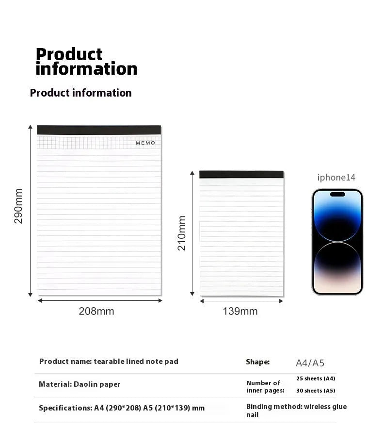 A4 grid notepad with tearable pages and a paper cover, showing the ivory white internal sheets.