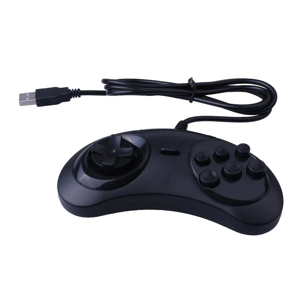 Black Sega USB computer game controller with 1.8 metre cable for Windows PC gaming