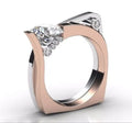 Rose gold electroplated geometric couple rings with zircon inlay decoration