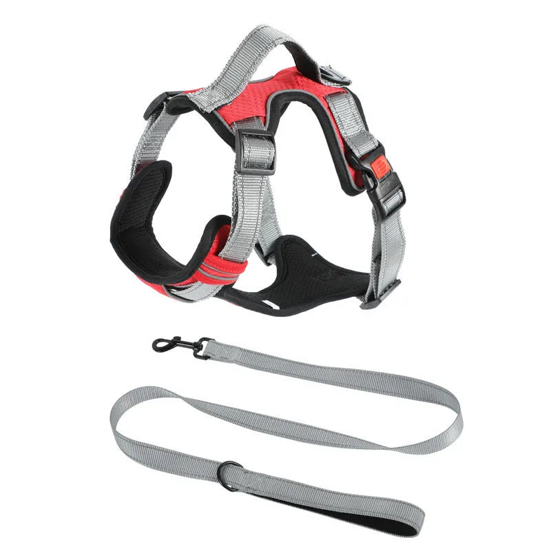 Polyester dog chest strap vest with optional hand-held rope in various colours for medium to extra-large dogs