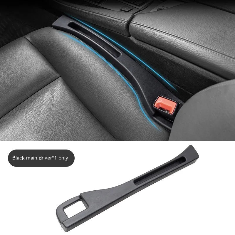 Black and brown plastic car seat gap storage boxes with handles for driver and passenger sides.