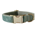 Mint green velvet dog collar and leash set with bow tie, sizes S to XL, leisure style for dogs