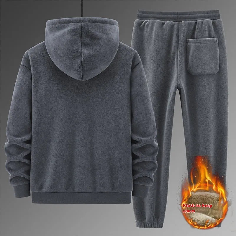 Cashmere hooded sweater and cotton pants sports suit set in grey colour