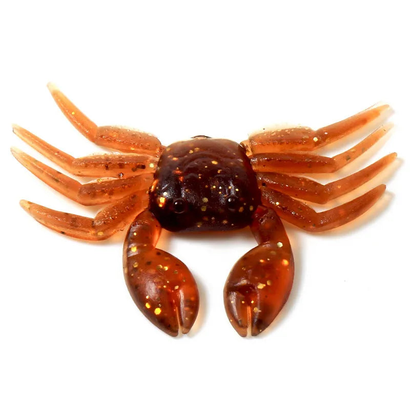 PVC soft plastic crab fishing lure in red and brown colours, measuring 8cm in length.
