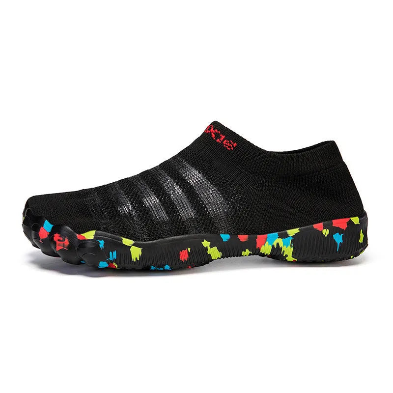 Women's camouflage Flyknit water shoes with lace-up front and rubber sole.