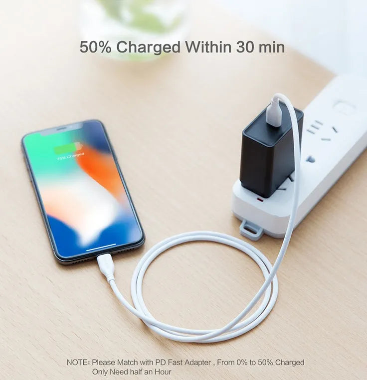 White USB-C to Lightning cable for ultra-fast iPhone charging and data transfer