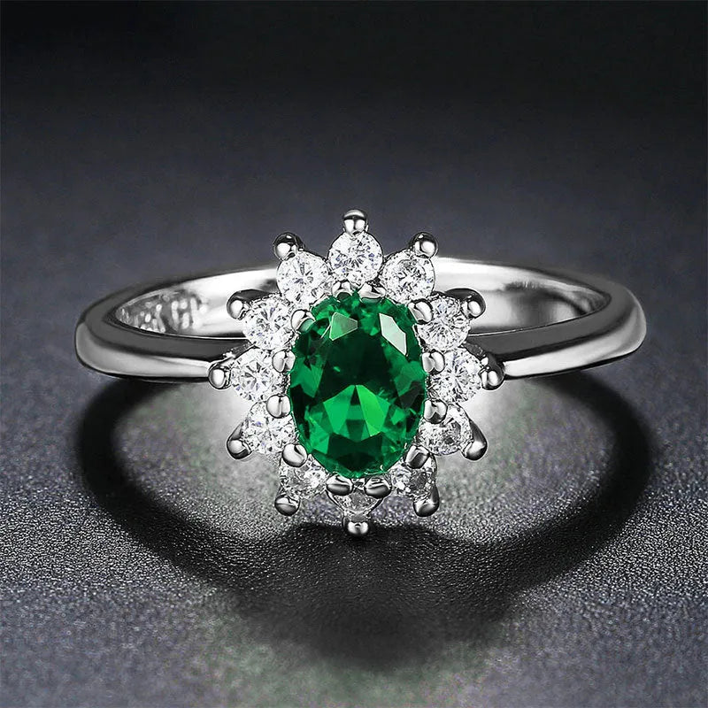 Copper women's ring with electroplated flower design and blue moissanite stone in three colour options