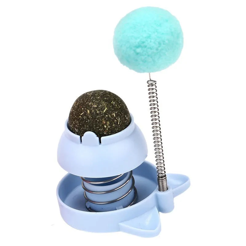 Lucky Cat mint ball toy in blue, orange, or pink colours with textured surface for teeth grinding.