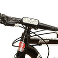 Black bicycle headlight with 350 lumen LED, rechargeable battery, and wave induction controls