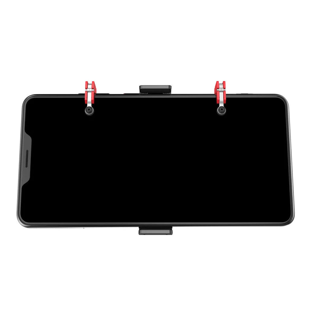 Black PG-9137 mobile phone gaming trigger bracket with adjustable metal trigger and telescopic clamping arm.
