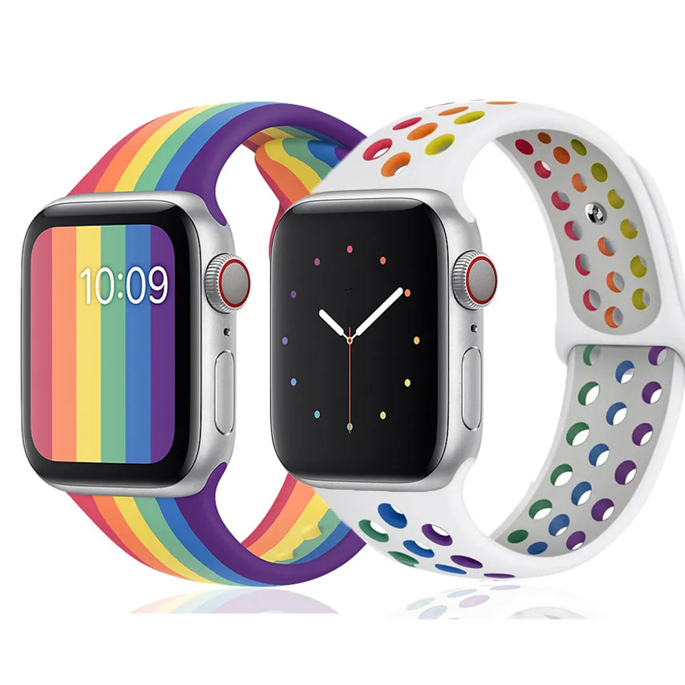 Silicone sports wristband with single buckle adjustable strap in black, rainbow and white colour options