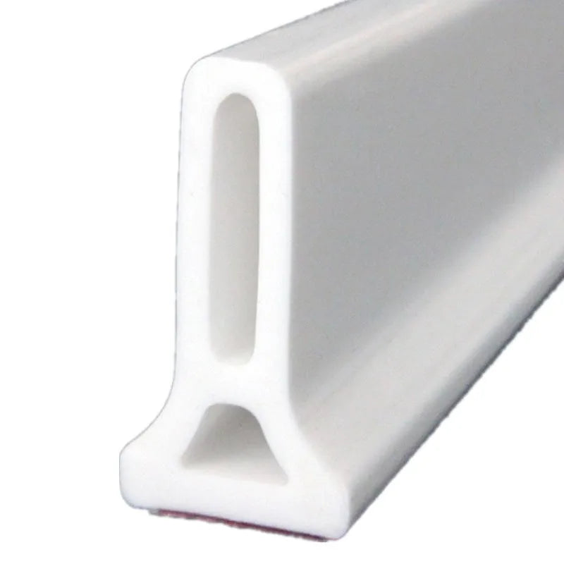 Flexible silicone bathroom water blocking strip in white, black, and grey colours showing 30mm width dimension
