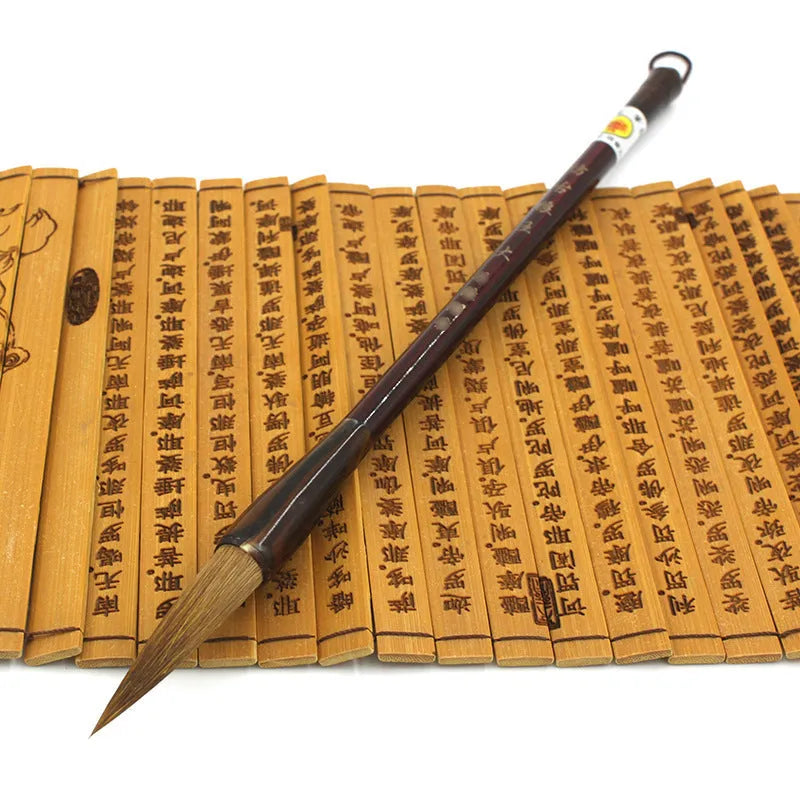 Traditional wolf hair calligraphy brush with steel rod shaft in three sizes