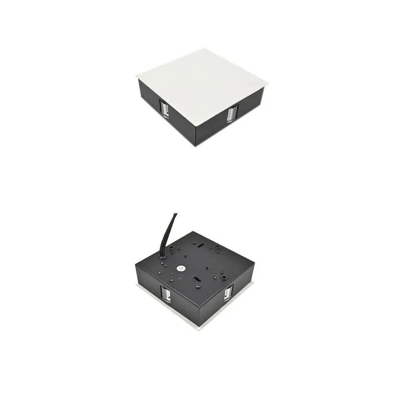 Modern square and round aluminium LED wall light with iron shade in warm white or white.