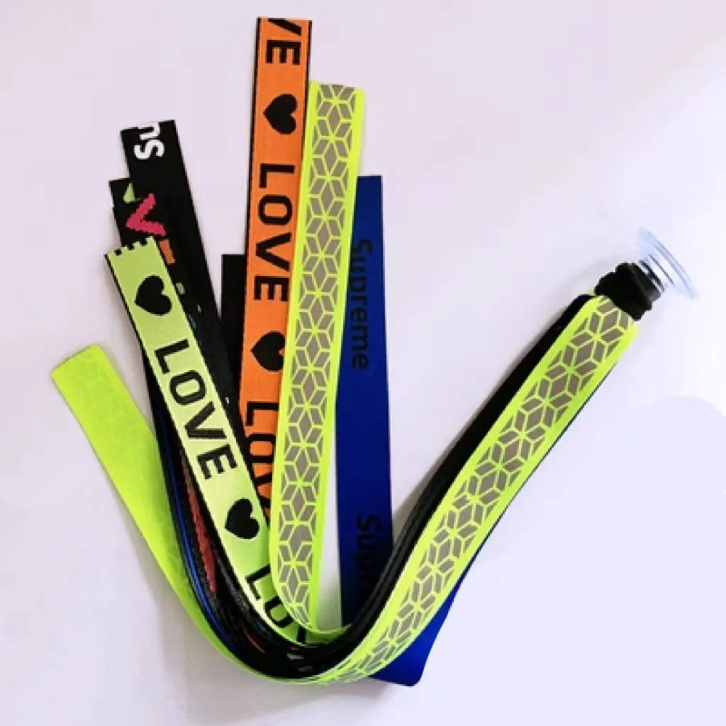 Decorative ribbon streamer for a child's ski or skating helmet in various colour options.
