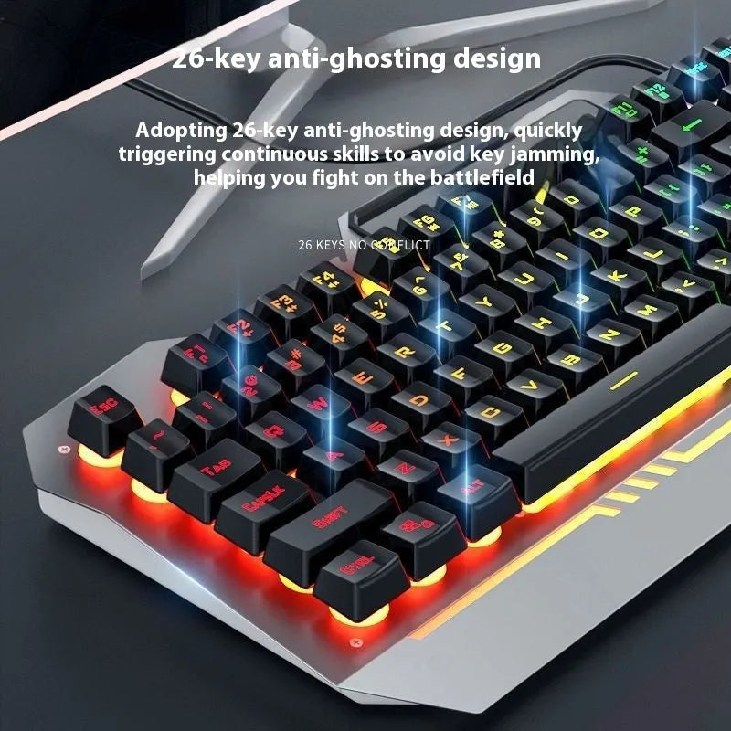 Mechanical keyboard gaming bundle with metal construction and LED lighting in colour box packaging
