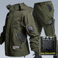 Fleece-lined waterproof jacket suit with shell jacket and pants, black army green grey khaki, sizes 165-190.