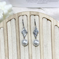 French hook earrings with pearl drop and micro inlaid sparkling diamond accent in Gold or Silvery