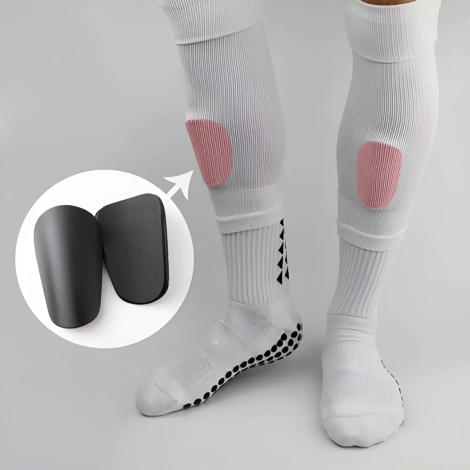 PU mini shin guards for sports protection in black, white, red, and blue colours.