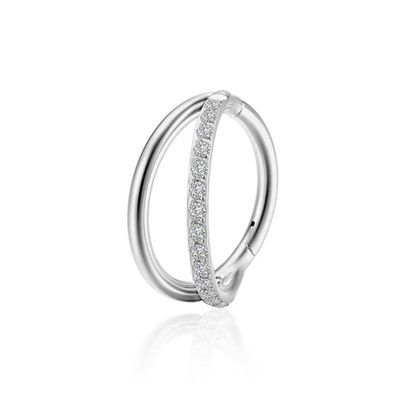 Titanium alloy fork nose ring for body piercing in silver, shown next to size options from 6mm to 12mm.