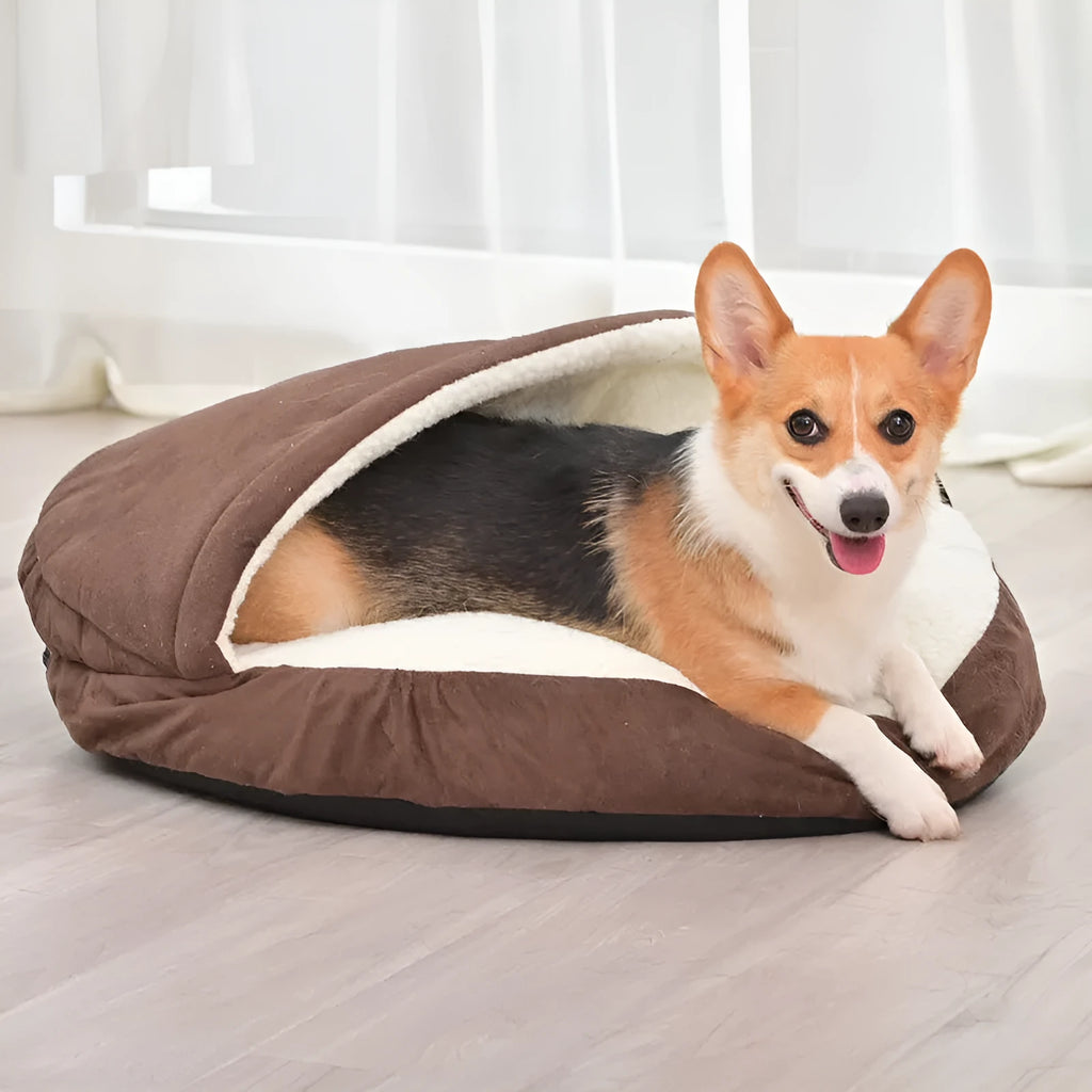 Brown cloth dog kennel with removable washable components in small size