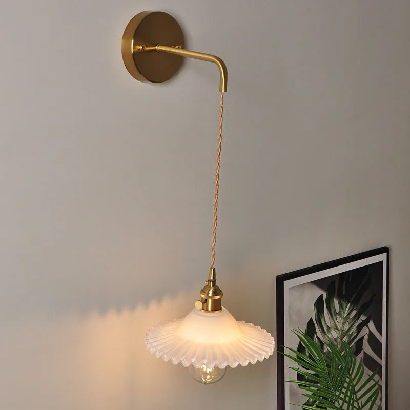 Retro copper and glass lotus wall lamp in six colour options, diameter 22cm.
