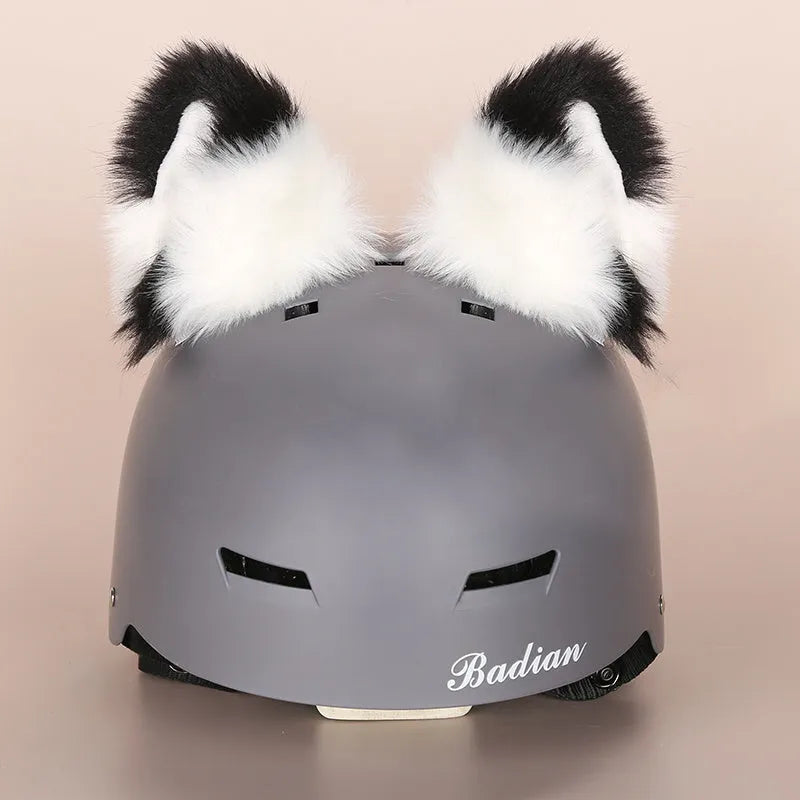 Cartoon character plush fabric helmet ear decoration cover for medium-sized helmets.