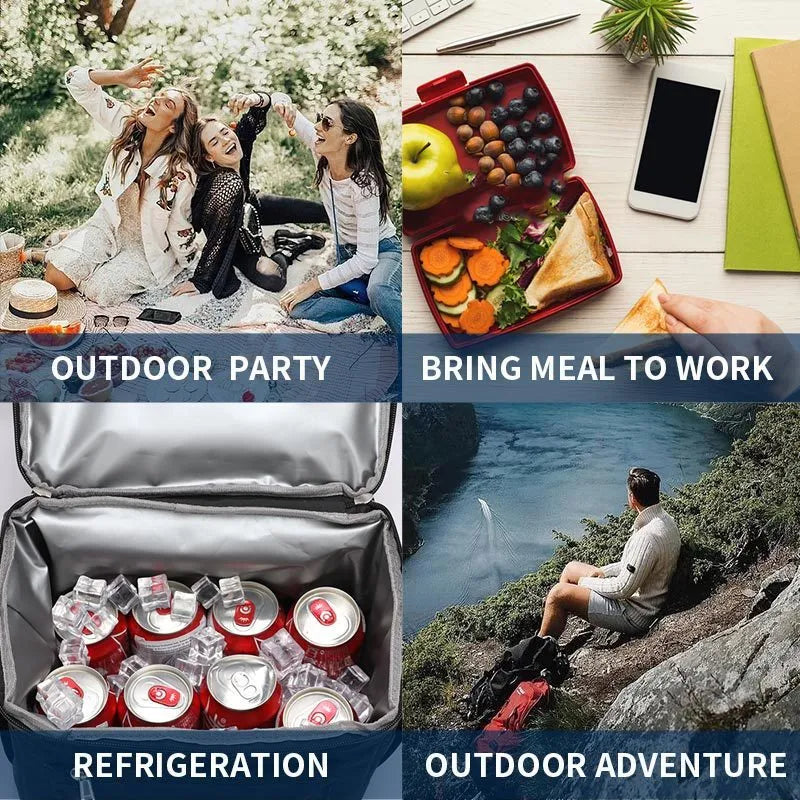 Blue insulated waterproof picnic backpack with 22L capacity and ice pack compartments